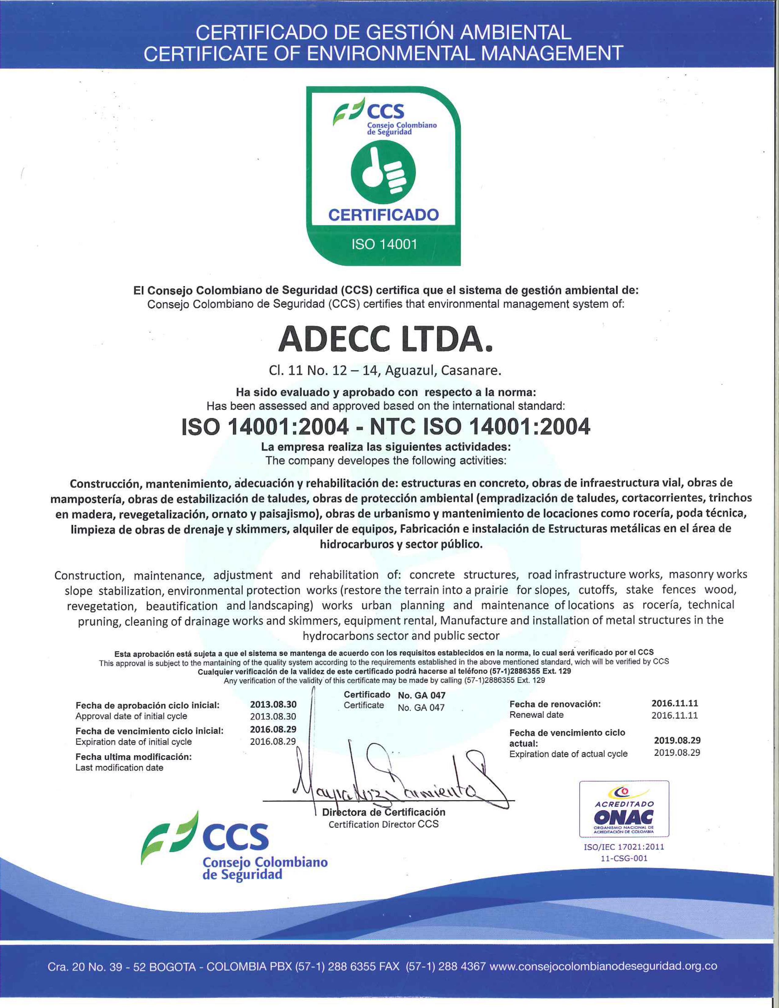 Certificado en Gestión Ambiental