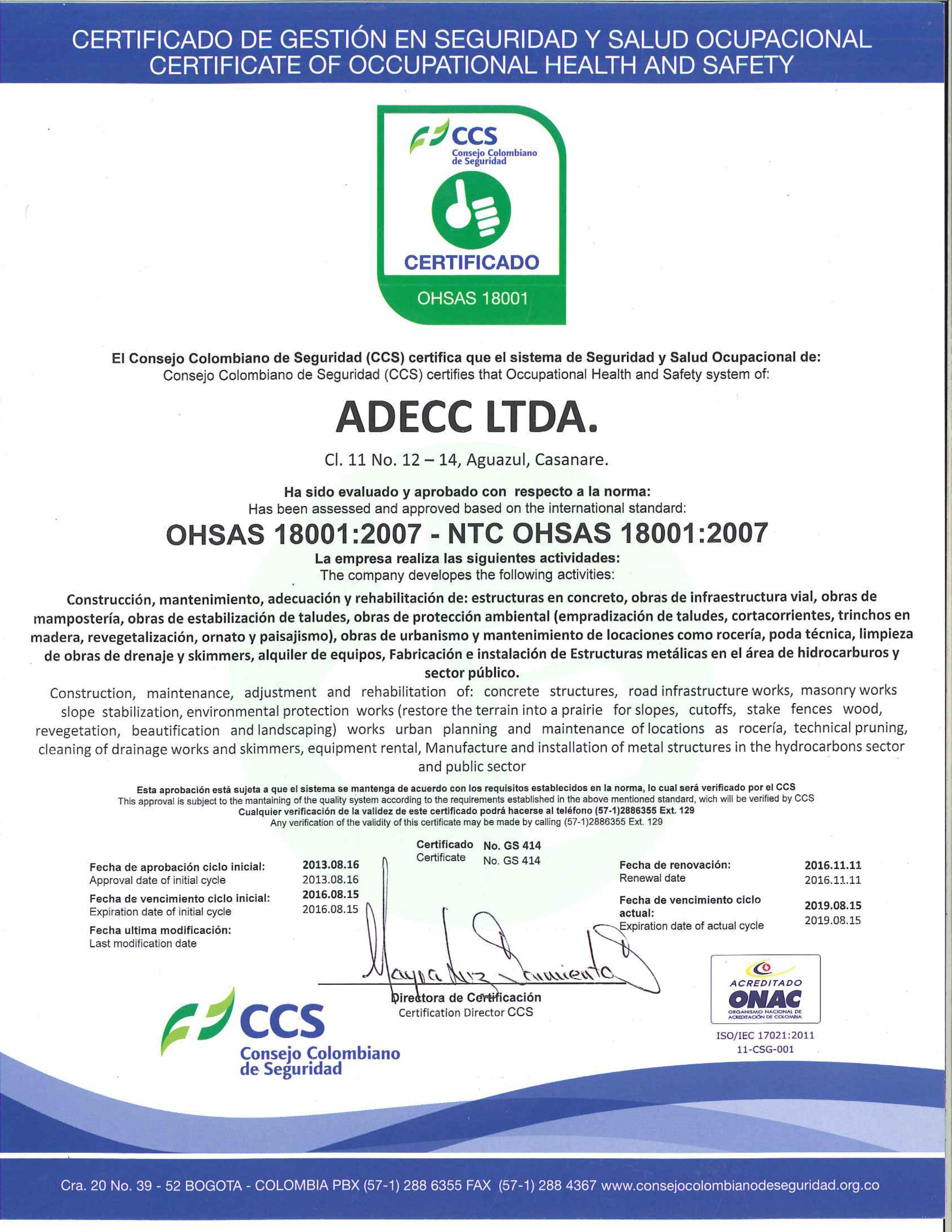 Certificado en Gestión de Seguridad y Salud